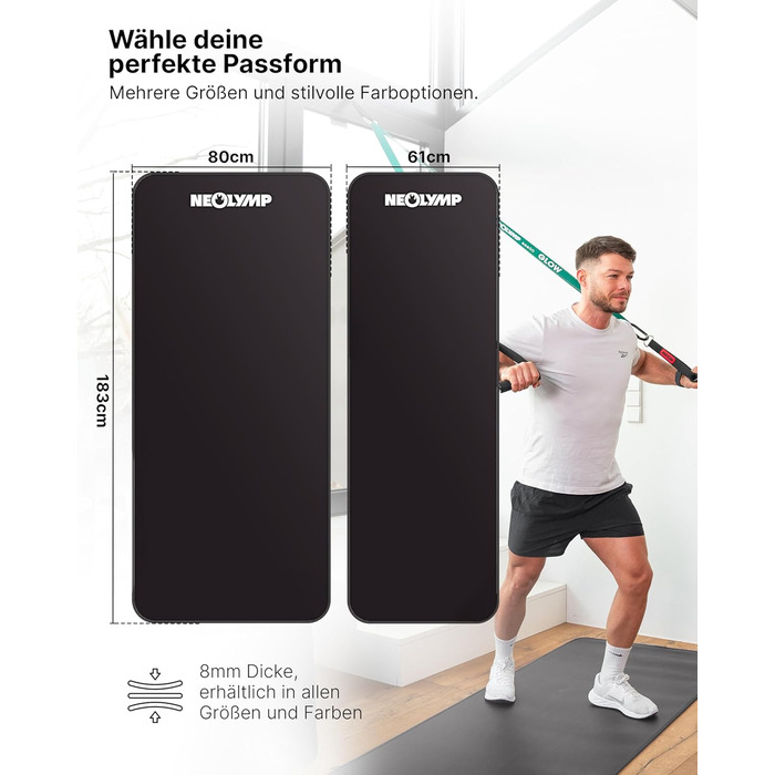 Надзвичайно товстий нековзний килимок для фітнесу з ремінцем для перенесення та електронною книгою килимок для йоги, гімнастики, спортивний килимок та килимок для пілатесу килимок для тренувань для дому, студії та використання на вулиці (чорний 80 см) 80 