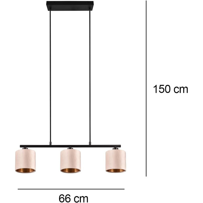 Пучок підвісний світильник 3-світлові абажури оксамитовий бежевий всередині золотий, ширина 66см