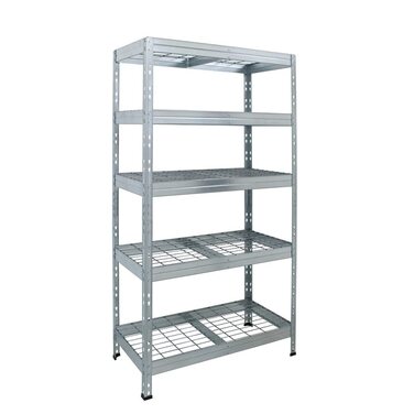 Вуличний стелаж із широким прольотом - вантажопідйомність 1500 кг - ВxШxГ 180 x 90 x 45 см - стелаж без болтів з 5 полицями з регульованою висотою - максимальне навантаження на полицю 400 кг - сертифікований TV - надміцний стелаж з оцинкованої сталі, тип 