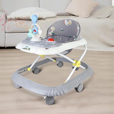 Дитячі ходунки з ігровою приставкою, регульовані по висоті, зручне сидіння, для хлопчиків та дівчаток віком 6-36 місяців (сірий VII)