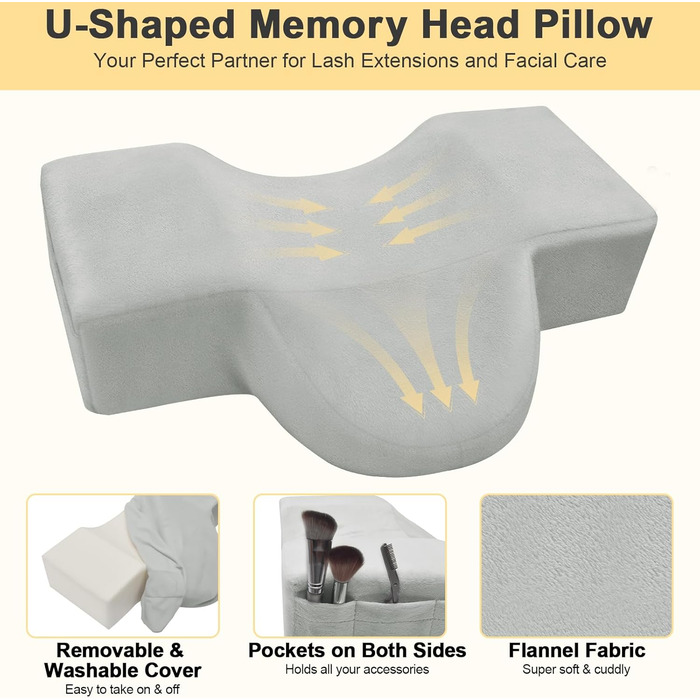 Подушка для нарощування вій CGBE U-подібної форми подушка для шиї для нарощування вій, ергономічна подушка для підтримки шиї, фланелева подушка для вій для використання вдома та в салонах краси. Сіра.