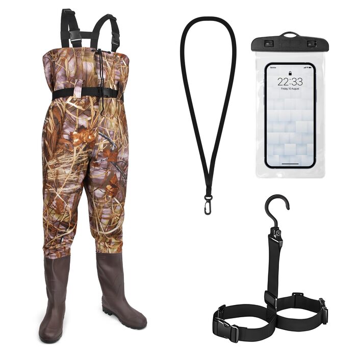 Чоловічі водонепроникні вейдерси, рибальські штани з нейлону/ПВХ з чобітьми, дихаючі вейдерси для риболовлі, полювання, миття автомобіля, фермерства, садівництва, водних видів спорту та активного відпочинку, розмір 40, камуфляж