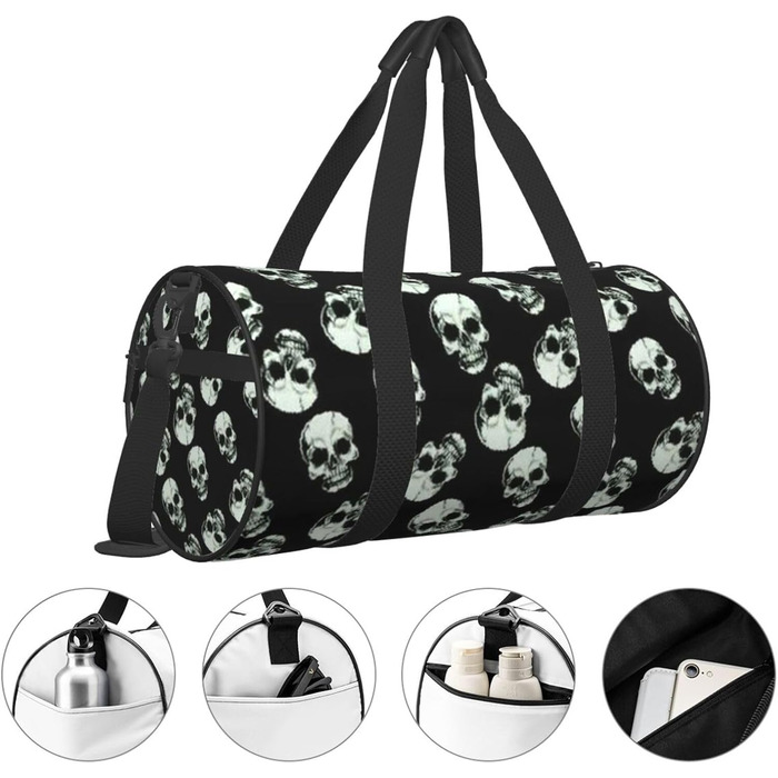 Дорожня сумка Happy Dolphin Runde великої місткості, легка та міцна, ідеальний подарунок для подорожей, відпустки, ділових поїздок та іншого, Чорний череп, універсальний розмір
