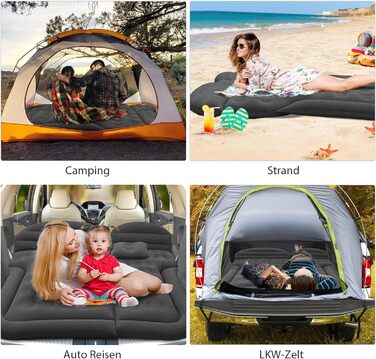 Надувний матрац для автомобіля, позашляховик, надувний матрац з насосом, MPV, надувний матрац, кемпінг, автомобільна подушка, товстіший надувний матрац для заднього сидіння з двома подушками для кемпінгу, подорожей, двору, пляжу, чорного кольору