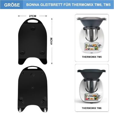 Розсувна дошка bonna для Thermomix TM6, TM5, розсувна дошка Thermomix з преміальним композитним металом - (чорний)