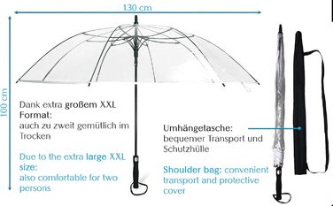 Парасолька Sternenfunke велика XXL Ø130 см прозора, зручна застібка, з чохлом для перенесення, автоматична, ідеально підходить як прозора парасолька-партнер або весільна парасолька - край білий прозорий - Білий край Ø130 см - дуже великий - XXL