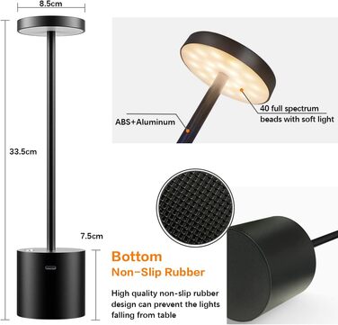 Світлодіодна настільна лампа бездротова, Hapfish 8000 мАг настільна лампа на батарейках з пультом дистанційного керування, алюміні