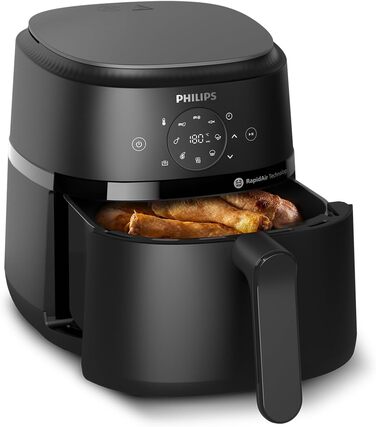 Мультипіч Philips Airfrier 2000 Series 4.2L - цифровий сенсорний екран, 13 варіантів приготування, 9 попередньо встановлених функцій, до 90 менше мастила завдяки технології RapidAir, потужність 1500 Вт, чорний (NA229/00) 4,1 л - без вікна
