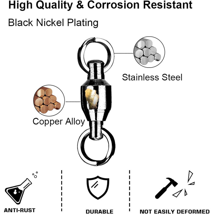 Вертлюги для риболовлі з підшипником 9Tong Високоміцні вертлюги для прісної води Сталева кулька Вертлюги з підшипниками з нержавіючої сталі Морська вода Чорний нікель