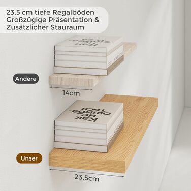 Дерев&39яна настінна полиця, надзвичайно широка 23,5 см, настінна дошка 40 см, дубова полиця, комплект з 2 шт., плаваюча полиця, полиця для кухні, кабінету, ванної кімнати, спальні та вітальні, дуб 40x23,5x3,8 см - комплект з 2 шт.