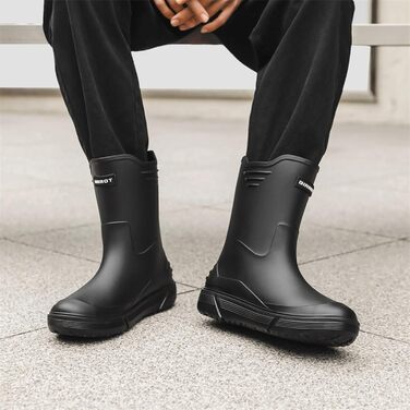 Водне взуття, гумові чоботи, гумові чоботи, чоловічі, європейський стиль, нековзні, для кухні, активного відпочинку, риболовлі, подорожей та походів, розмір 2, чорні, 40 2/3 EU
