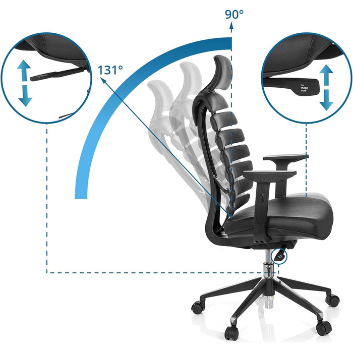 Офісне крісло Ergo LINE II PRO, 71 x 45 x 60 см, натуральна шкіра / алюміній, чорний