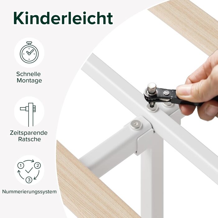 Ліжко Zinus Piper з м&39якою поверхнею 140x200 см з узголів&39ям - Високе ліжко 30 см 140x200 з дерев&39яною рейковою основою - Компактне пакування та легке складання - Кремово-білий 140200 см