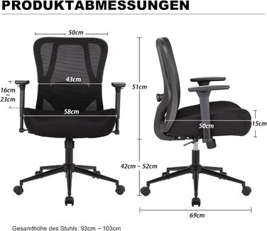 Ергономічне офісне крісло UEV 230 кг, регульована поперекова опора/підлокітники, дихаюча сітчаста оббивка, потовщена подушка сидіння 15 см, крісло для домашнього офісу, стілець для роботи, обертове крісло, чорний колір
