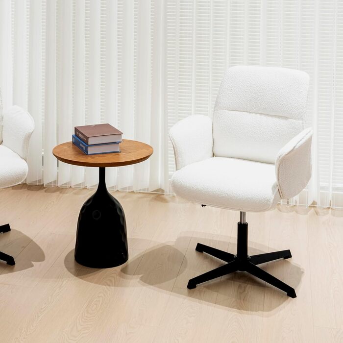 Офісне крісло Скандинавське ергономічне крісло, поворотне на 360, регульована висота, тканина букле, м&39яка тканина, біле, 66x63x82-94 см