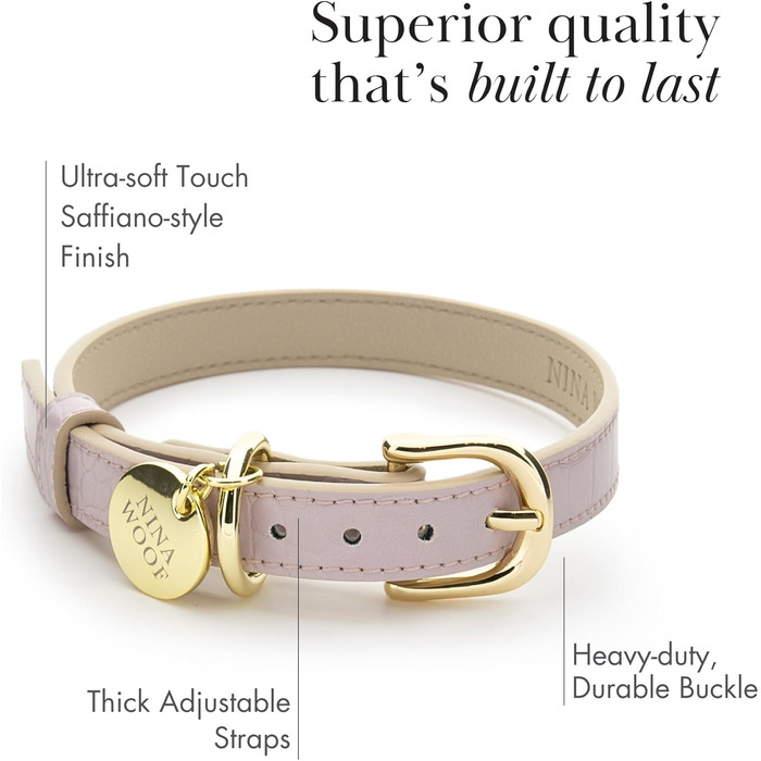 Мілан нашийник для собак з екошкіри, з регульованою пряжкою та м'якою підкладкою (Розмір L (47 см - 57 см)), Ліловий колір