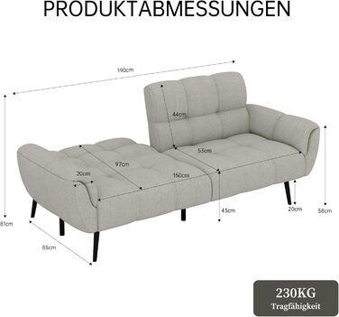 Диван JIEXI з функцією сну, 3-місний диван-ліжко, 155x85 см, зручний та підходить для вітальні, офісу, кімнати, вітальні, спальні (світло-сірий)