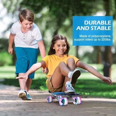 Скейтборд для дітей, підлітків та дорослих BELEEV Mini Cruiser Skateboard 22 Inch – Galaxy Blue, світлодіодні колеса з підсвічуванням