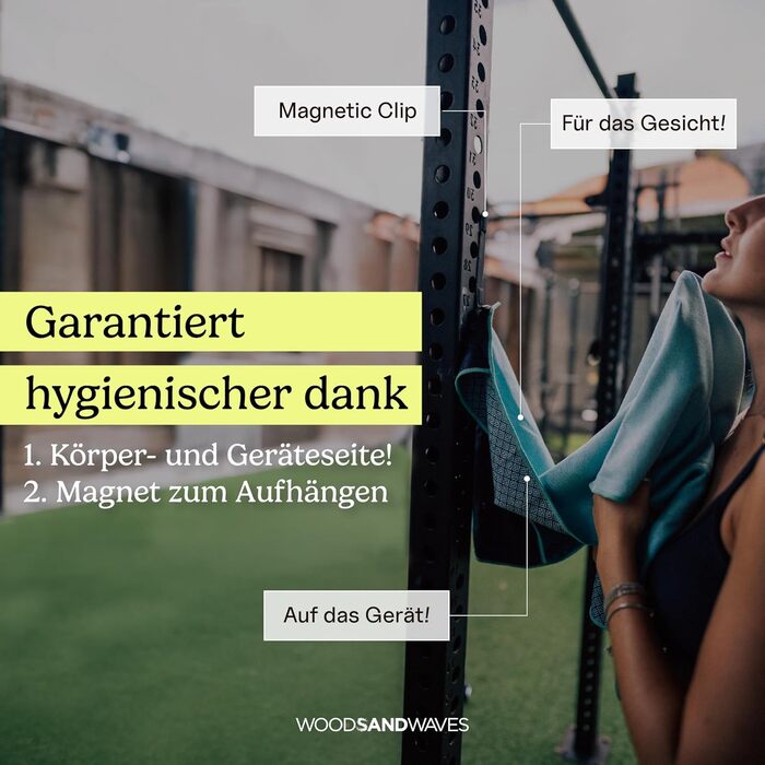 Фітнес-рушник WOODSANDWAVES з дизайнерським дизайном, кишенею та надзвичайно сильним магнітом - ідеальний спортивний рушник для тренажерного залу та фітнес-студії Нековзний, без запаху, швидковисихаючий для активного тренування