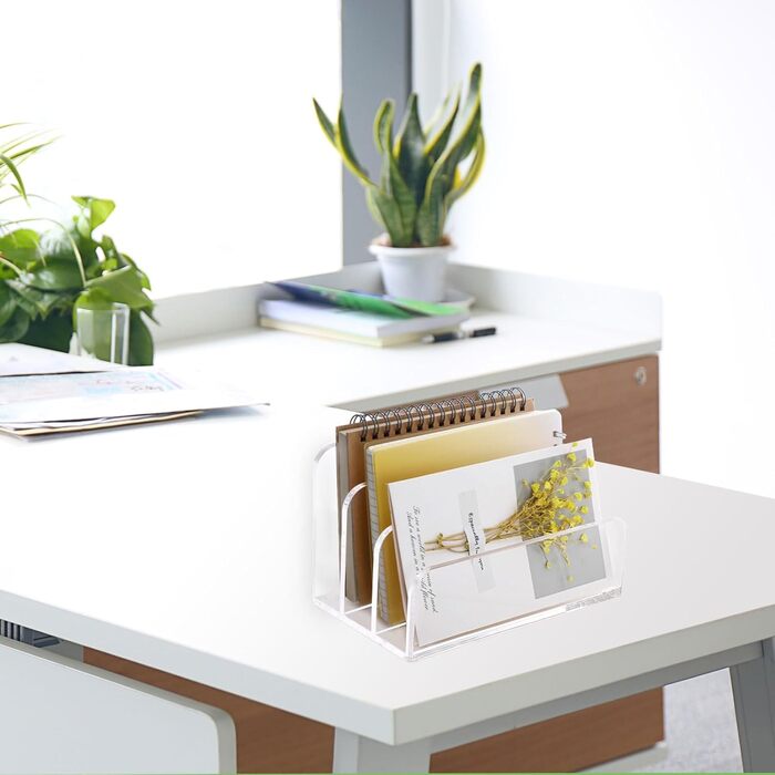 Акриловий тримач для листів з 3 відділеннями Настільний органайзер для листів Прозорий органайзер для пошти Лоток для листів пропонує більше місця для зберігання Елегантний лоток для документів