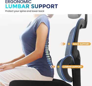 Ергономічне офісне крісло IWMH, стілець для роботи з регульованим підголівником, підлокітниками, поперековою опорою, обертове крісло з функцією гойдання, крісло керівника з сітки, комп&39ютерне крісло, обертове крісло для полегшення болю в спині, 180 кг