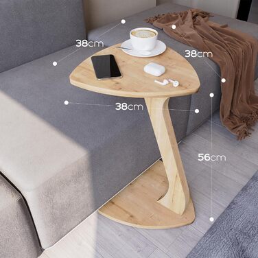 Приставний столик для дивана, невеликий С-подібний приставний столик, столик для дивана зі стильним дубовим виглядом, невеликий журнальний столик для вітальні, ідеальна поверхня для зберігання ноутбуків, чашок, Trigon