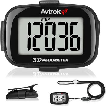 Крокомір AVTREK Precision 3D для ходьби, великий екран, цифри, крокомір, для бігу, з дисплеєм часу та світлодіодним підсвічуванням (чорний)
