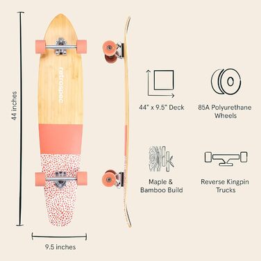 Скейтборд Retrospec Zed лонгборд, повний крейсер, крейсер з бамбука і канадського клена з реверсними шкворнями для поїздок на робо