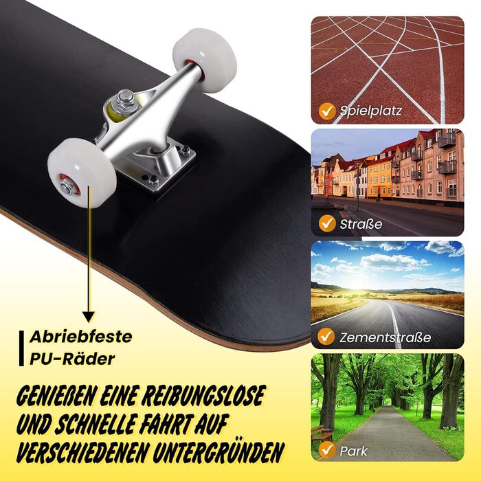 Скейтборд COSTWAY Cruiser Black 80x20 см повний круїзер для початківців ABEC-7 7-шаровий канадський клен чорний лонгборд-скейт для дітей дорослих трюків універсальний стріт парк оригінал 2025