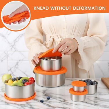 Набір контейнерів для зберігання продуктів з нержавіючої сталі з силіконовими кришками, ланч-бокс з нержавіючої сталі, штабелювана коробка для перекусів, ідеально підходить для зберігання продуктів вдома, на роботі та на свіжому повітрі, 6 різних розмірів