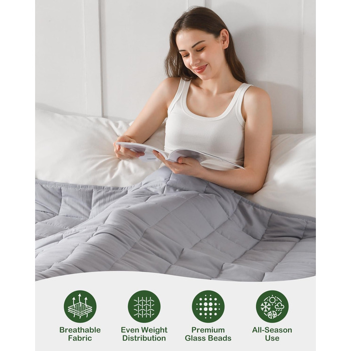 Обтяжена ковдра Sivio для дорослих 6 кг, дихаюча обтяжена ковдра, м&39який матеріал зі скляними намистинами для всіх сезонів, диван-ліжко, 135 x 200 см, сірий 135 x 200 см-6 кг сірий