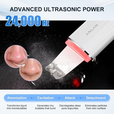 Пристрій для ультразвукового пілінгу для обличчя, ANLAN IPX7 Водонепроникний ультразвуковий скраб для шкіри 6 в 1 пристрій для очищення обличчя Синя червона лампа для очищення пор обличчя з зарядною базою Type-C