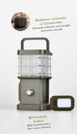 Ліхтар для кемпінгу BERGER Samar Ліхтар для кемпінгу з портативним зарядним пристроєм та Bluetooth-колонкою Акумуляторний кемпінговий ліхтар без живлення від мережі, з батареєю та USB-кабелем Ліхтар для кемпінгу під час відключення електроенергії у наметі