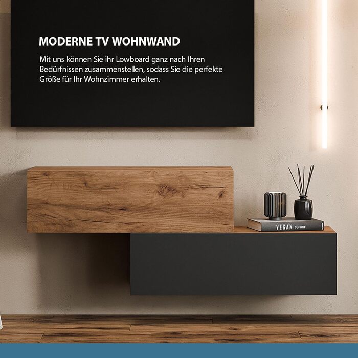 Тумба під телевізор Planetmbel вітальня 2 шт. 100 см золотий дуб / антрацит - золотий дуб, сучасна, тумба під телевізор з 2 стулка