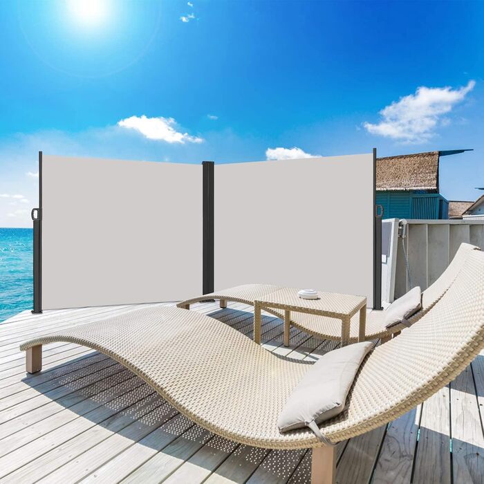 Розсувний бічний тент для балкону, сонцезахисний навіс, екран для забезпечення приватності, водонепроникний та вітронепроникний, виготовлений з поліестеру, для саду, патіо, дитячих майданчиків та кемпінгу (200x600 см, сірий) 200x600 см сірий