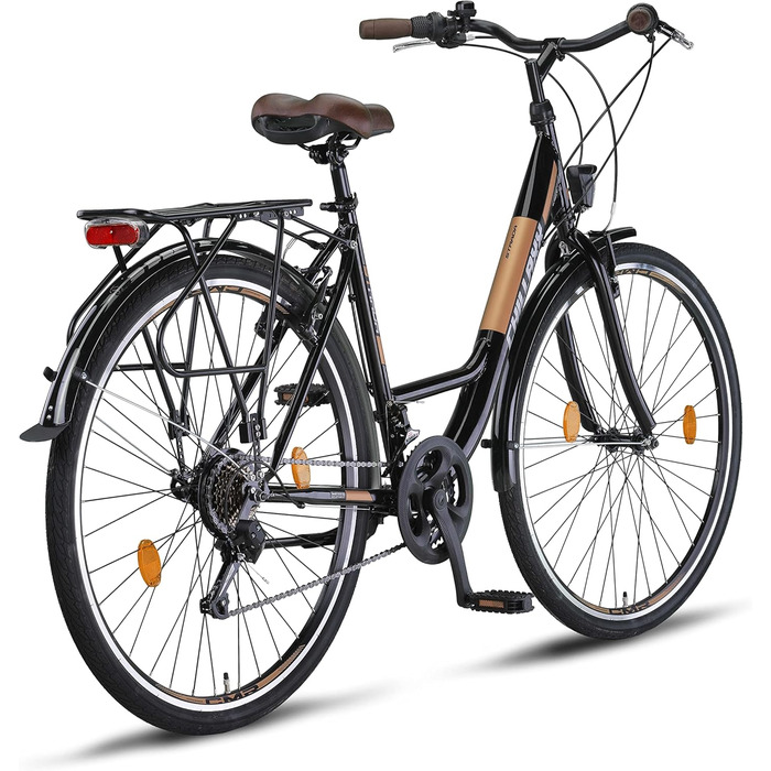 Велосипед Chillaxx Bike Strada Premium City Bike розміром 24, 26, 28 дюймів - Велосипед для дівчаток, хлопчиків, чоловіків та жінок - 21 швидкість - Міський велосипед у голландському стилі, чорно-коричневий, V-подібні гальма, 28 дюймів