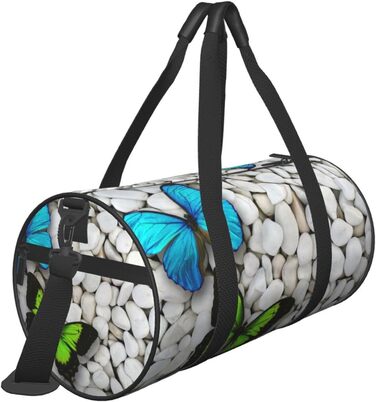 Дорожня сумка-циліндр Блакитний метелик, Зелений метелик та каміння, спортивна сумка для чоловіків і жінок, сумка-мішок, спортивна дорожня сумка