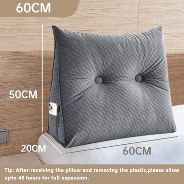 Подушка-клин Подушка для читання та відпочинку на ліжку, мала, подушка для спини/чоловіка для ліжка, підтримка спини, телевізор, підтримка ліжка, ковзанка для сну на спині, кабінет, трикутна подушка-клин (мала, сіра) 60x50x20 см сірого кольору