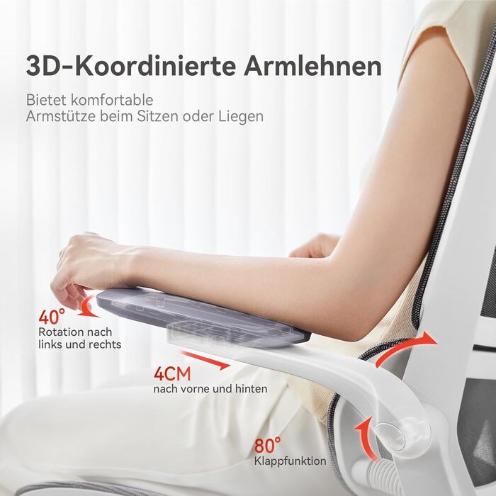 Ергономічне офісне крісло SIHOO M59AS з 3D-координованими, відкидними підлокітниками, подвійною спинкою сидіння та адаптивною поперековою опорою, сітчасте робоче крісло для домашнього офісу (біле)