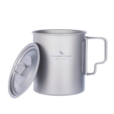 Одностінна титанова кружка Boundless Voyage з кришкою, складна ручка, для активного відпочинку на природі, кемпінгу, надлегка, для води, чаю, кави, 750 мл, 750 мл, 1 упаковка