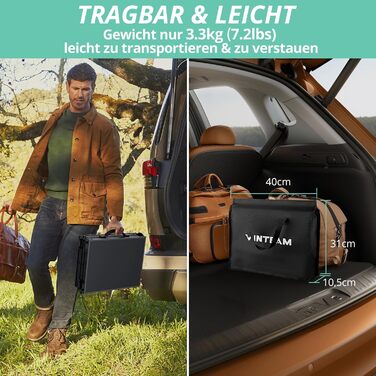 Складаний кемпінговий стіл VINTEAM 87x40 см 3 складні, регульована висота в 3 напрямках, алюмінієвий складаний стіл, балконний стіл, бічний столик, садовий стіл, легкий та портативний, ідеально підходить для кемпінгу, барбекю, пікніка та саду, МДФ