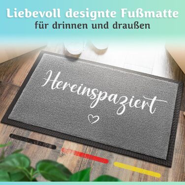 Килимок для дверей Welcome можна прати в пральній машині 40x60 см - ідеальний розмір для вхідних дверей. Килимок для внутрішнього використання, килимок для вітальні з написом &quotWelcome&quot та серцем, 40 x 60 см (прямокутний)