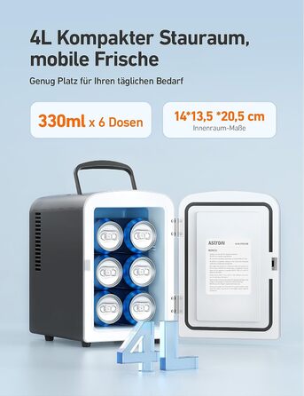 Міні-холодильник AstroAI 4 л, Маленький холодильник для косметики та напоїв, Міні-холодильники на 220В AC/12В DC для авто, офісів,