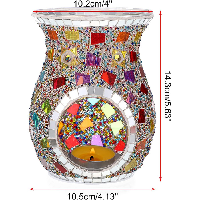 Скляна ароматична лампа з підсвічником Тримач для чаю Ароматична лампа Калабаш Ароматична лампа Ароматичне світло Ароматичний пальник для ароматичної олії та ароматичного воску Мозаїчний візерунок (різнокольоровий)
