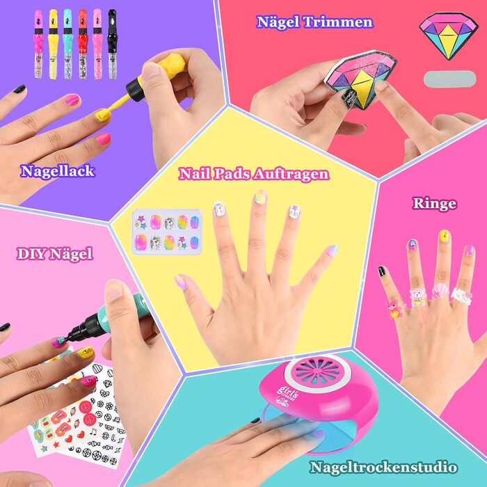 Студія нігтів для дівчаток, подарунковий набір із 33 предметів для дівчаток, дизайн нігтів, подарунки для дітей, машинка для макіяжу, студія нігтів, дизайн нігтів для дітей віком 6, 7, 8, 9, 10, 11, 12 років