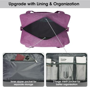 Ручна поклажа Narwey Ryanair 40x30x20, маленька спортивна сумка, складна дорожня сумка, сумка для ручної поклажі Airplane для жінок, дорожня сумка Weekender для чоловіків 20 л (темно-фіолетовий)