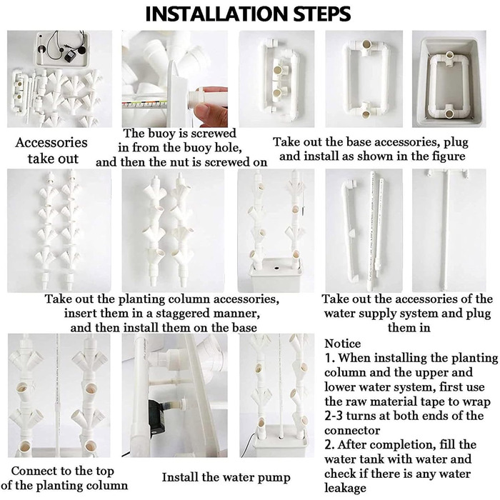 Гідропонна система CAZARU, 45 отворів, 15-ярусний набір для гідропонного вирощування, система безґрунтового вирощування, аеропонна вежа з гідратаційним насосом, таймером, адаптером, грядкою для посіву та сітками