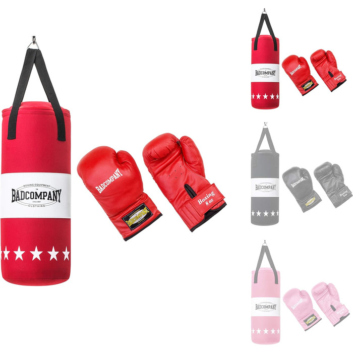 Боксерський набір Bad Company для дітей та підлітків до 12 років I Боксерська груша з підвіскою 55 х 25 см і боксерськими рукавичк
