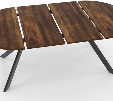 Розкладний круглий обідній стіл ALIX 4-10 персон на ніжках-павуках, темне дерево Hawkins та чорний 110-200 см