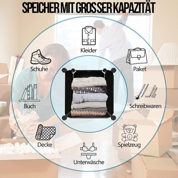 Біла шафа, модульна система полиць з 20 кубиками, шафи своїми руками, пластикова шафа з дверима, система полиць, окремостояча шафа, ширина 145 см, 20 кубиків, білий